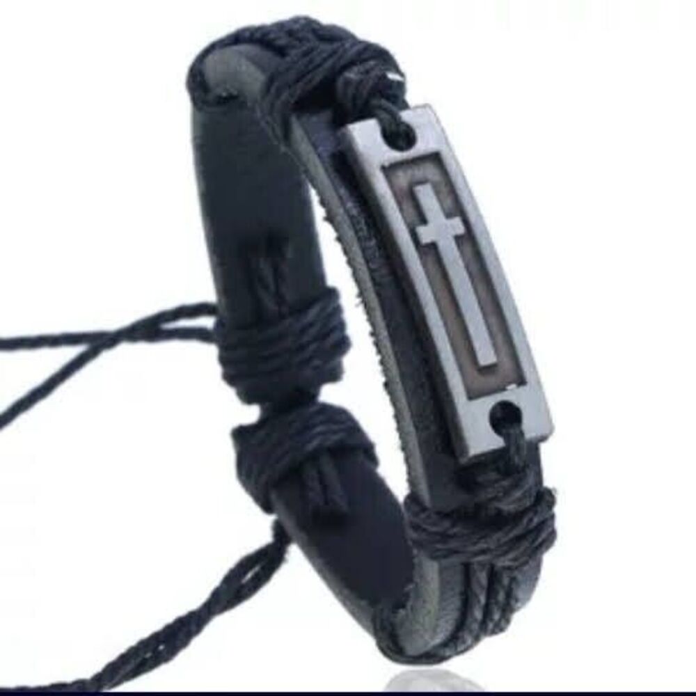 Handmade Leather Braided Cross Bracelet for Women Men Boys Religious Gift Jesus